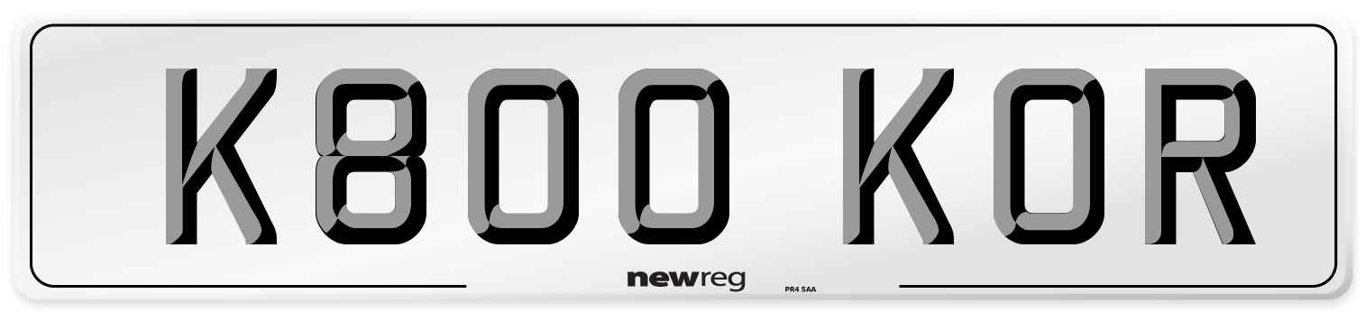 K800 KOR Number Plate from New Reg
